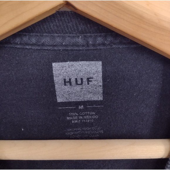 HUF Pentagram (BACK) Swords Weed Leaf Satan Skate Faded Black T-Shirt Mens M - Picture 5 of 7